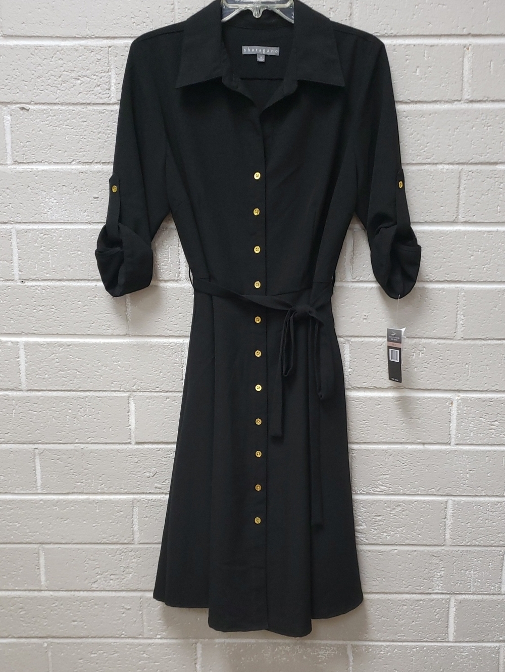 Black Shirt Dress with Tie Belt - Ladies